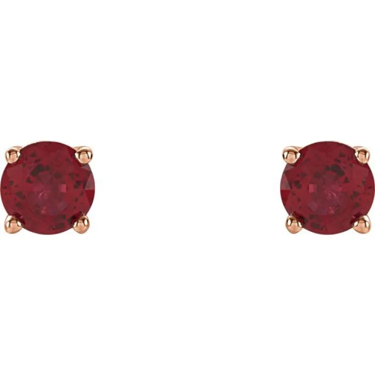 14K Rose 4 mm Lab-Grown Ruby Stud Earrings with Friction Post