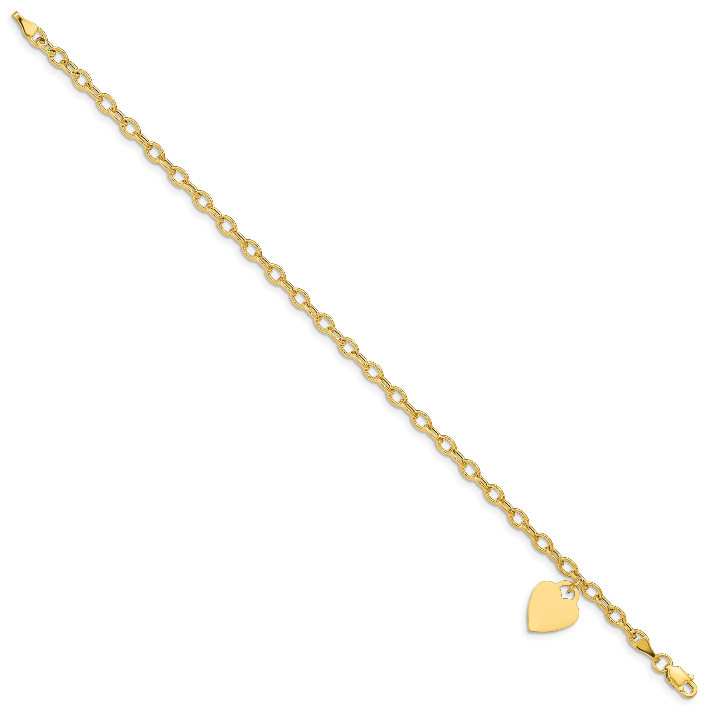 14k yellow gold heart link charm bracelet 8.5-inch, 10.5-mm width