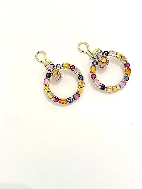 18 Karat Yellow Gold Multi-Color Sapphire Hoop Drop Earring