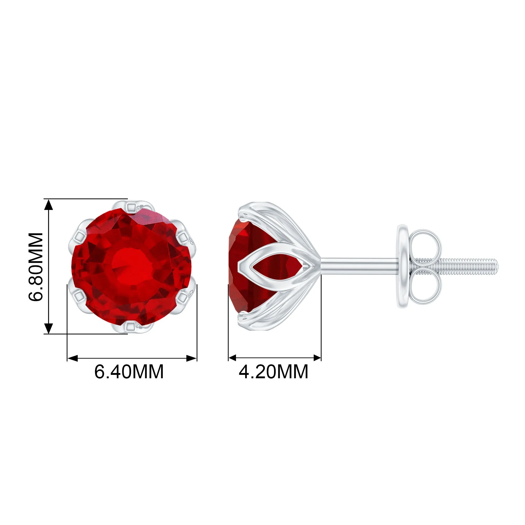 2 CT Round Cut Lab Created Ruby Solitaire Stud Earrings for Women