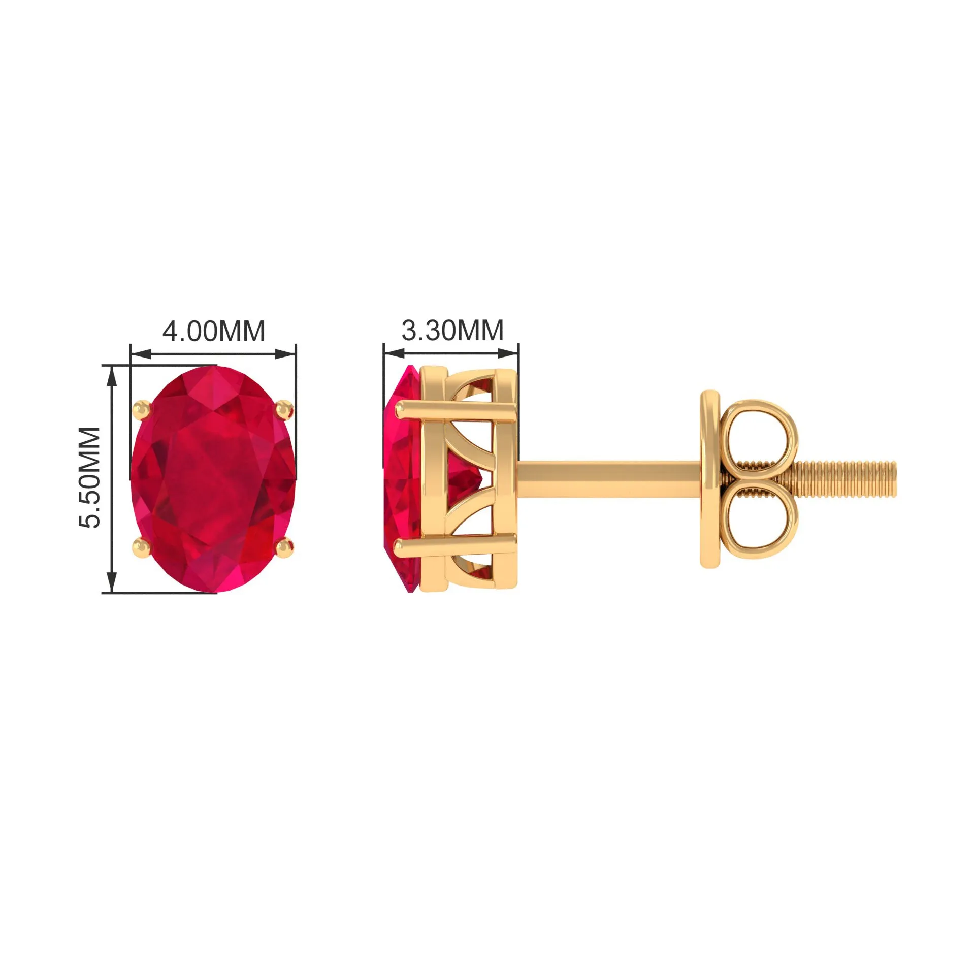 2.25 CT Solitaire Stud Earrings with Oval Shaped Created Ruby