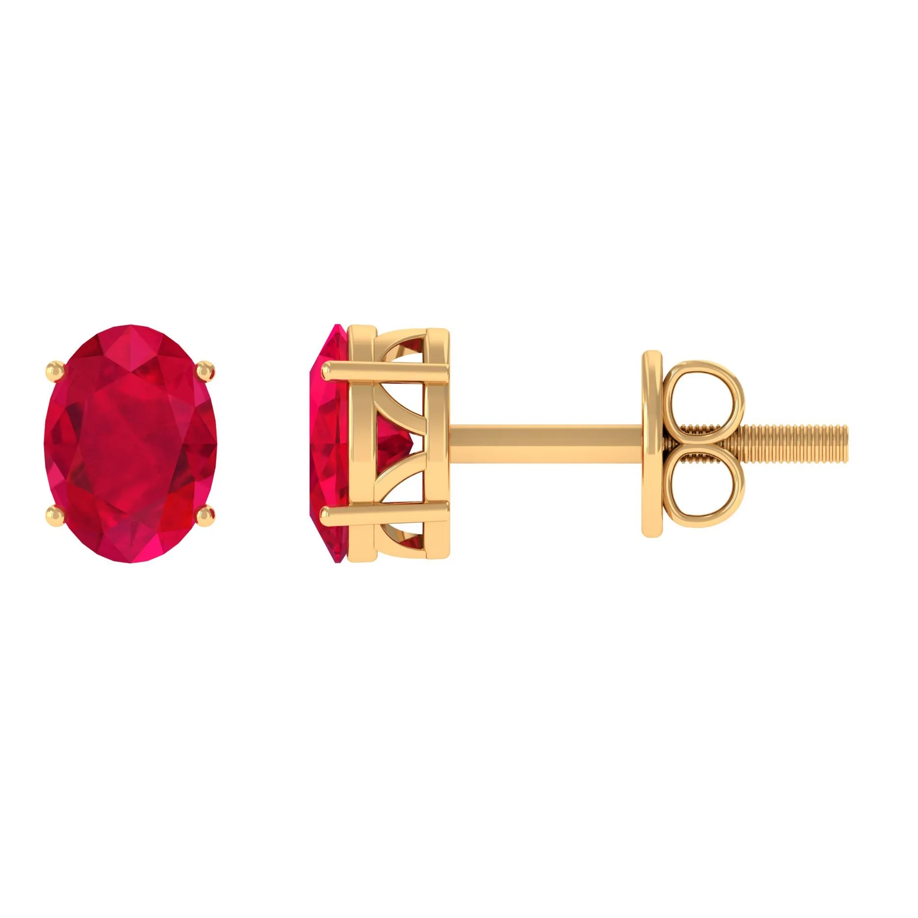 2.25 CT Solitaire Stud Earrings with Oval Shaped Created Ruby