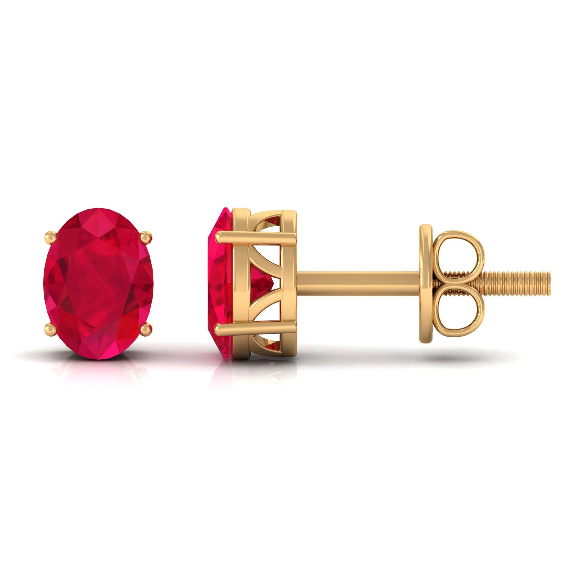 2.25 CT Solitaire Stud Earrings with Oval Shaped Created Ruby