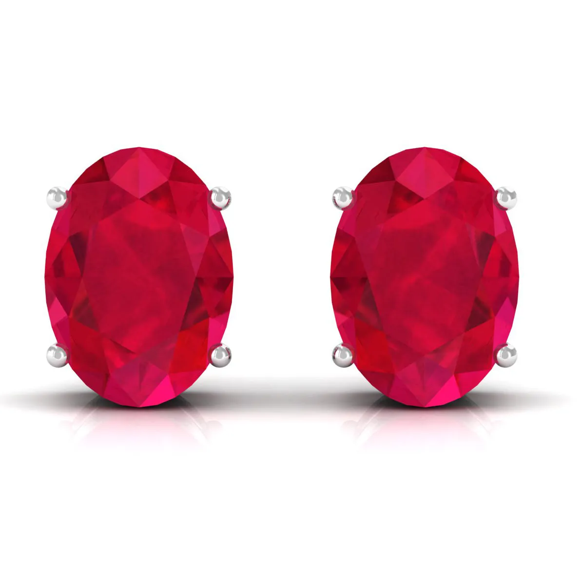 2.25 CT Solitaire Stud Earrings with Oval Shaped Created Ruby