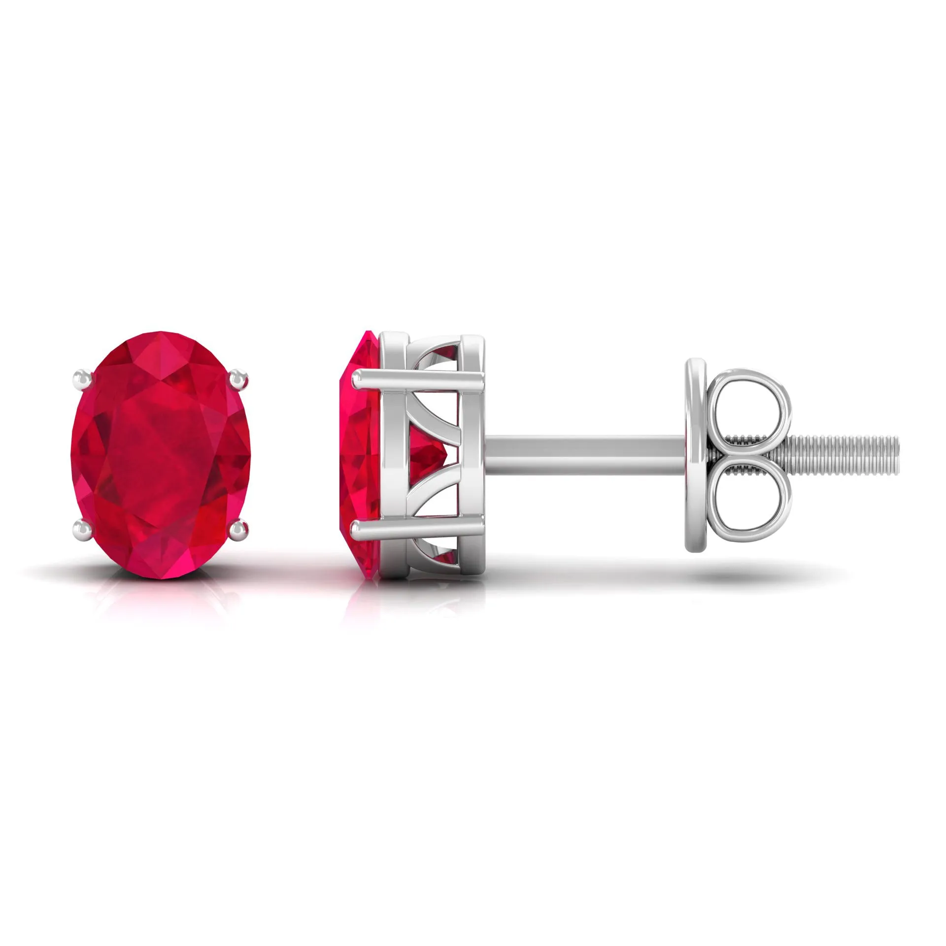 2.25 CT Solitaire Stud Earrings with Oval Shaped Created Ruby