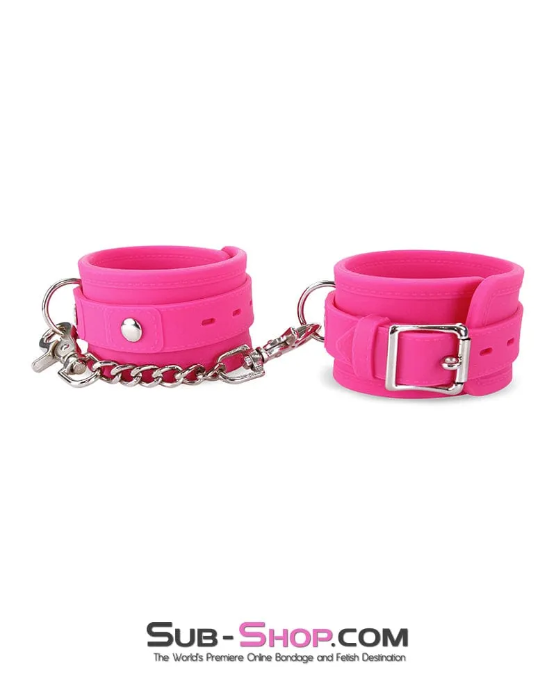 3779M-SIS      Locked Up Sissy Hot Pink Heavy Silicone Wrist Bondage Cuffs