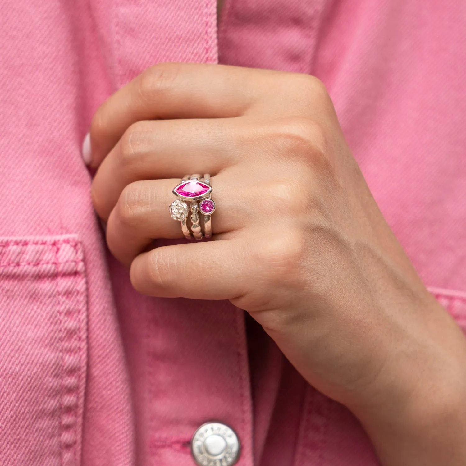 4mm Pink Tourmaline Hammered Twinkle Ring