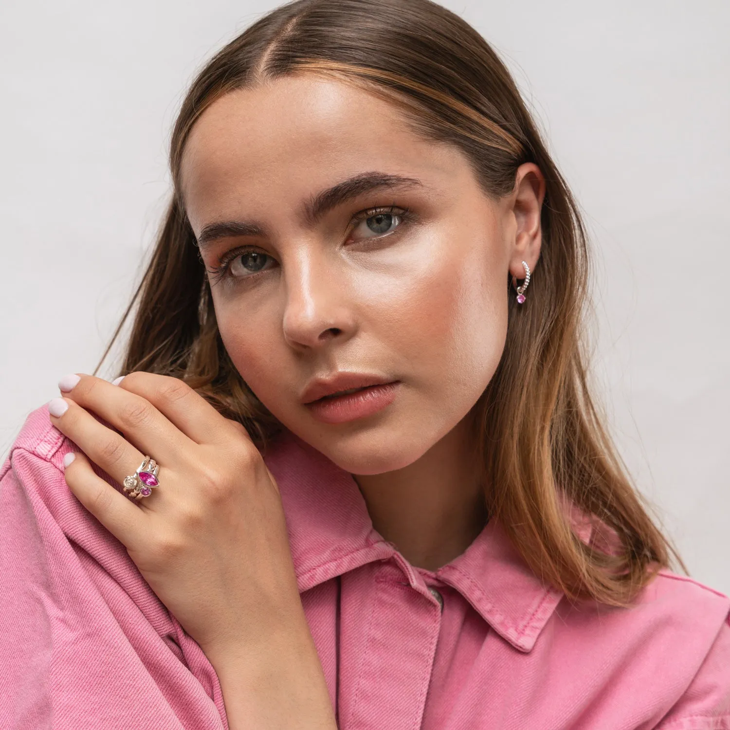 4mm Pink Tourmaline Hammered Twinkle Ring