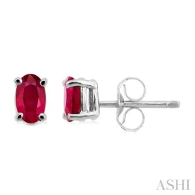 5x3MM Oval Cut Ruby Stud Earrings in 14K White Gold