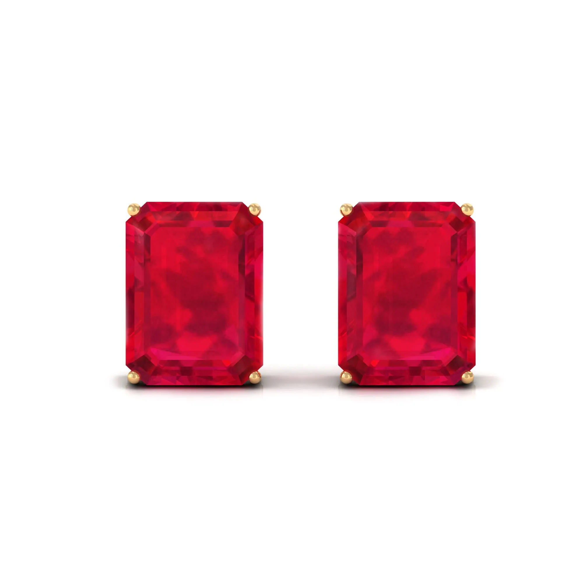 6X8 MM Emerald Cut Created Ruby Solitaire Stud Earrings