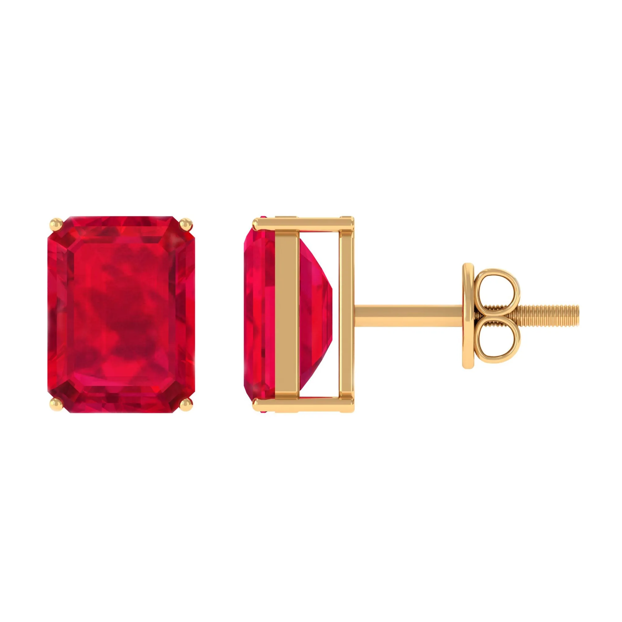 6X8 MM Emerald Cut Created Ruby Solitaire Stud Earrings