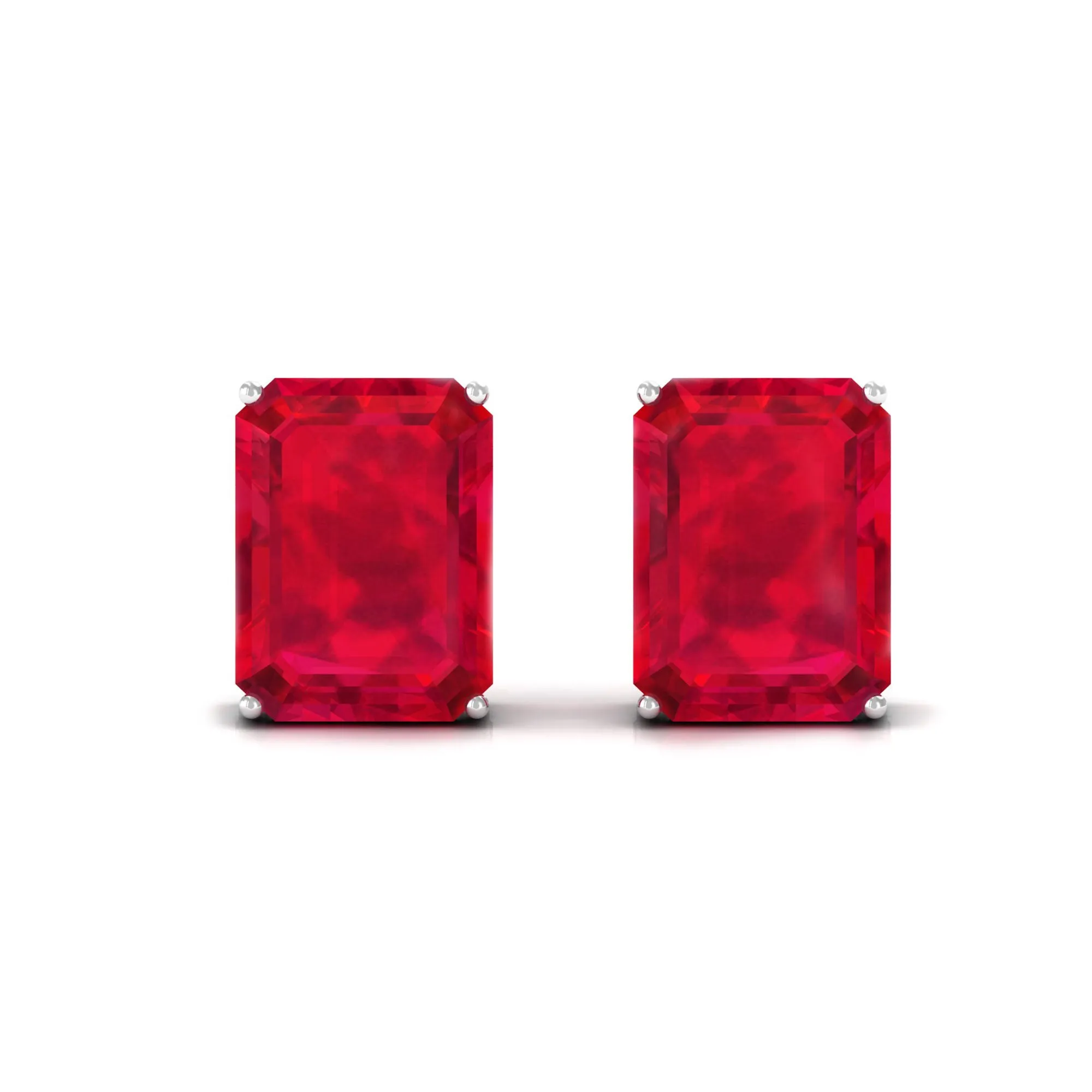 6X8 MM Emerald Cut Created Ruby Solitaire Stud Earrings