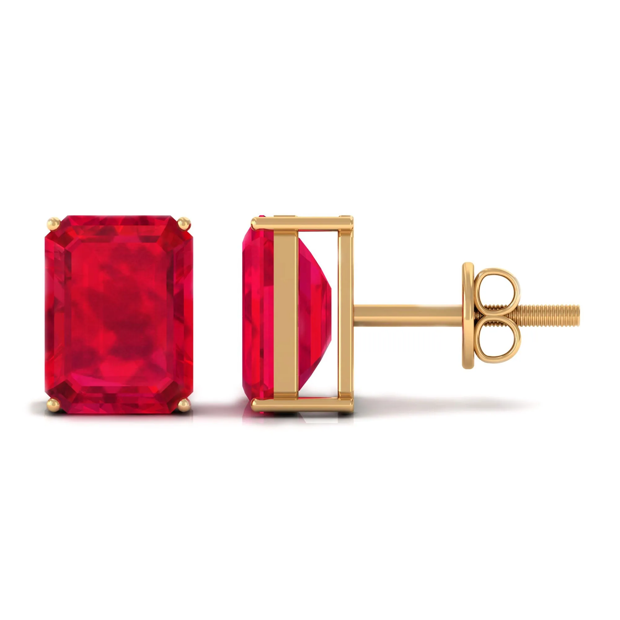 6X8 MM Emerald Cut Created Ruby Solitaire Stud Earrings