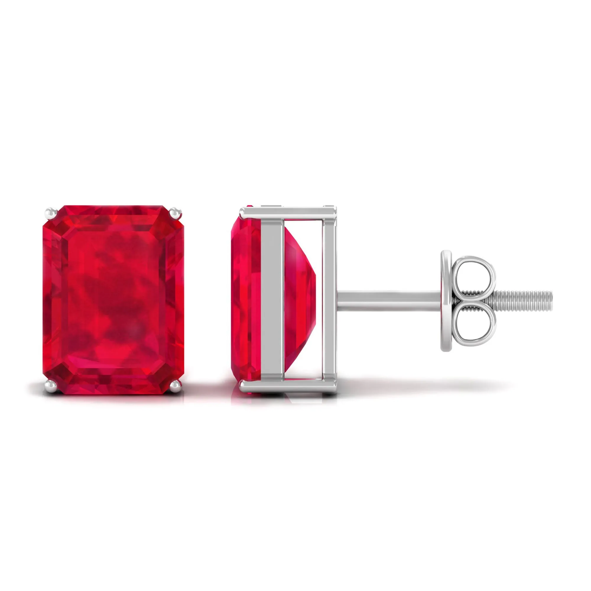 6X8 MM Emerald Cut Created Ruby Solitaire Stud Earrings