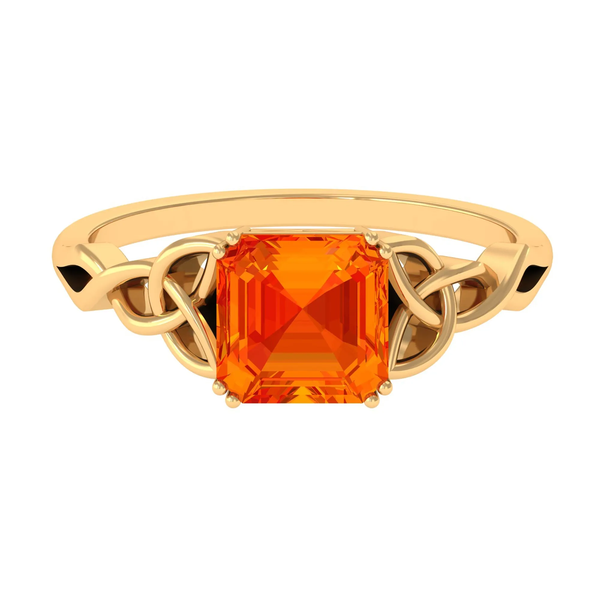 8 MM Asscher Cut Lab Grown Orange Sapphire Solitaire Celtic Engagement Ring