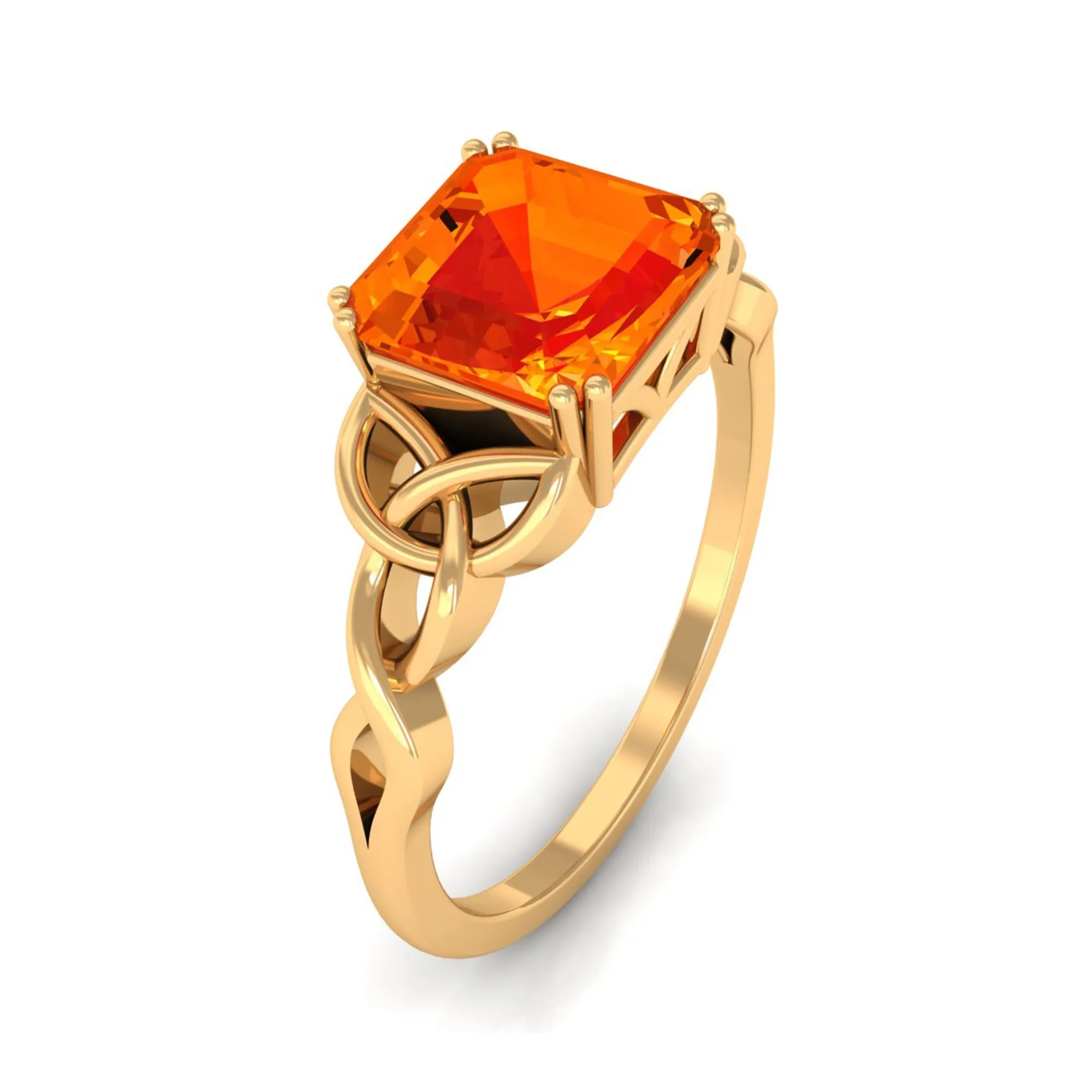 8 MM Asscher Cut Lab Grown Orange Sapphire Solitaire Celtic Engagement Ring