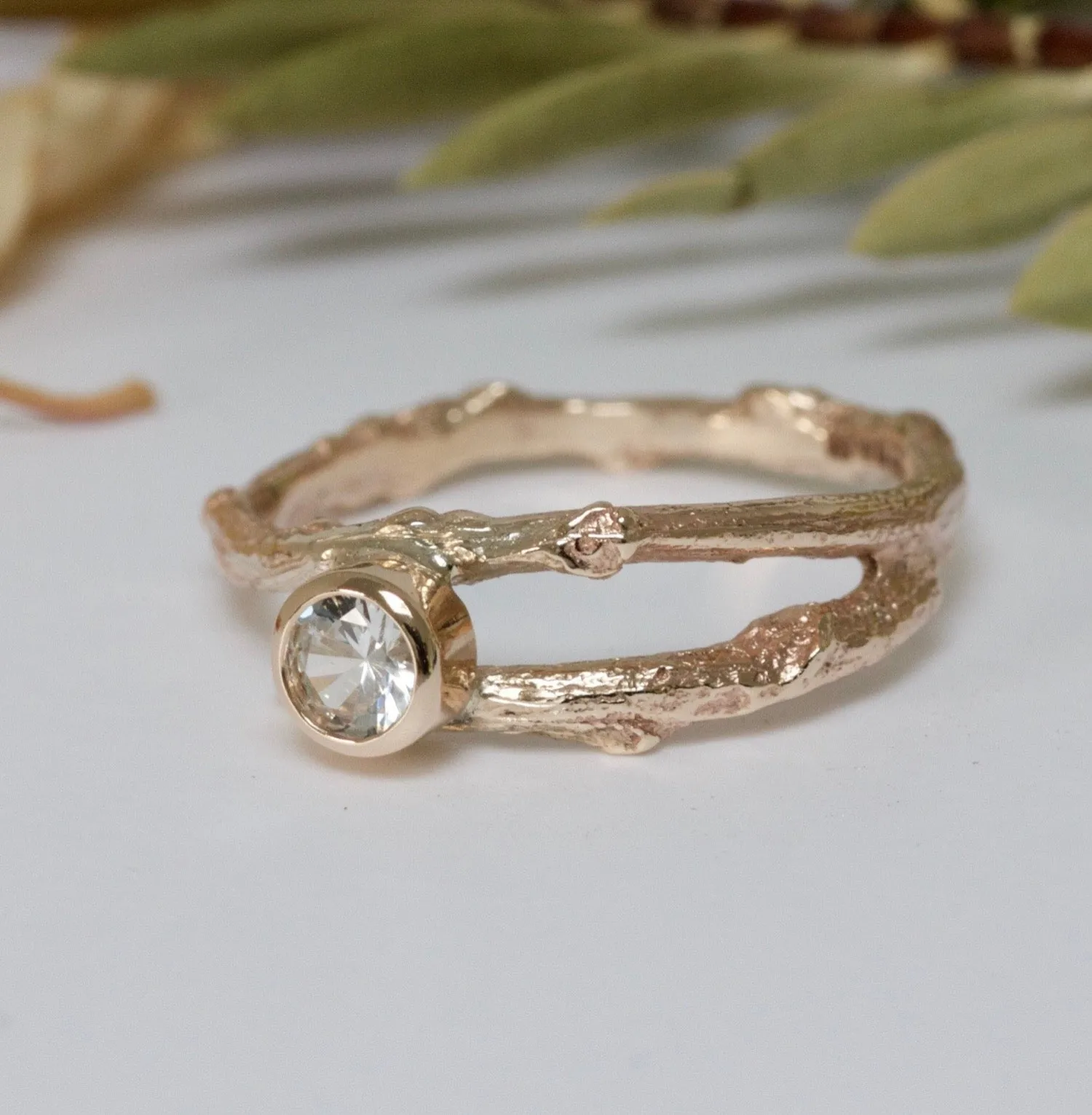 9ct Gold and Sapphire Woodland Twig Ring, September Birthstone, Unique Engagement Ring