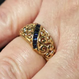 9ct gold sapphire reticulated bombe ring