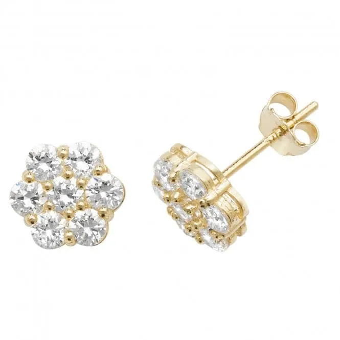 9ct Yellow Gold Zirconia Flower Stud Earrings ES529