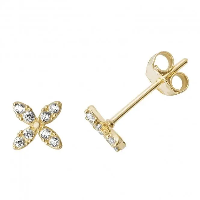 9ct Yellow Gold Zirconia Four-Petal Flower Stud Earrings ES499