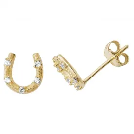 9ct Yellow Gold Zirconia Horseshoe Stud Earrings ES506