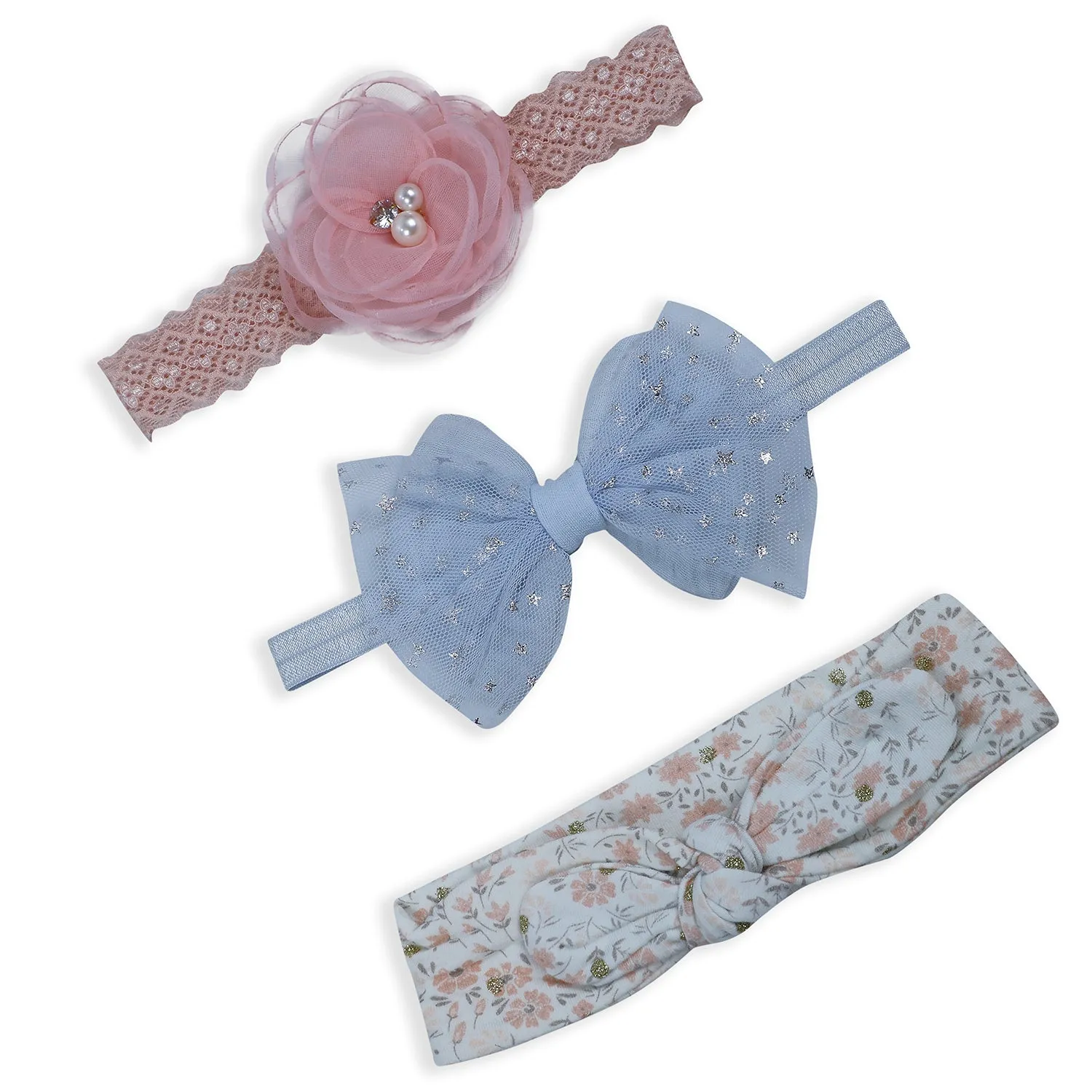 Baby Moo Emblished Flower Headband Set of 3 - Pink