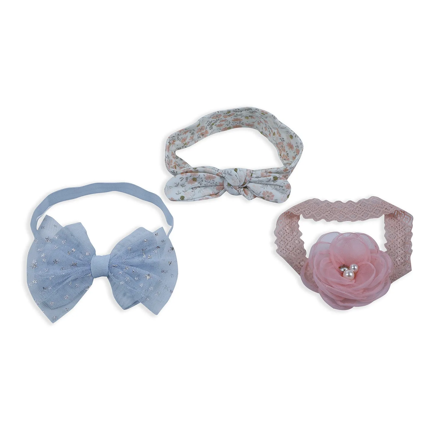 Baby Moo Emblished Flower Headband Set of 3 - Pink