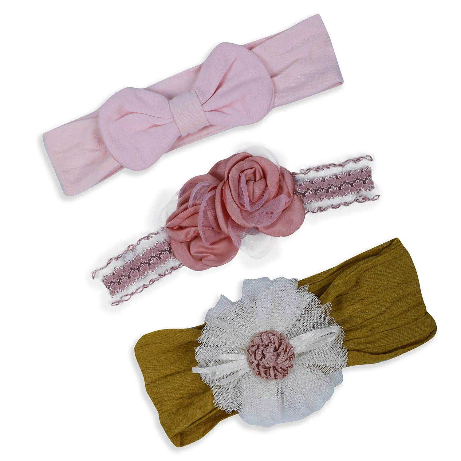 Baby Moo Pretty Floral Headband Set of 3 - Pink