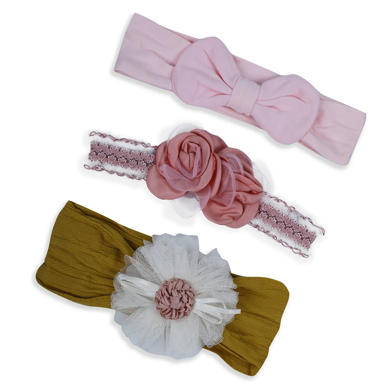 Baby Moo Pretty Floral Headband Set of 3 - Pink