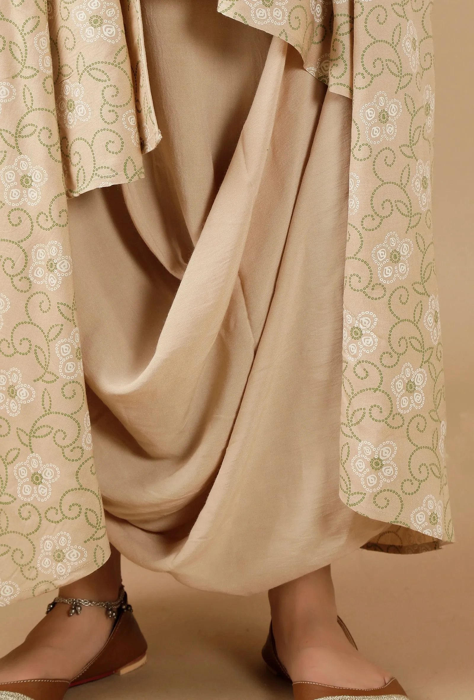 Beige Bandhani Asymmetrical Cape