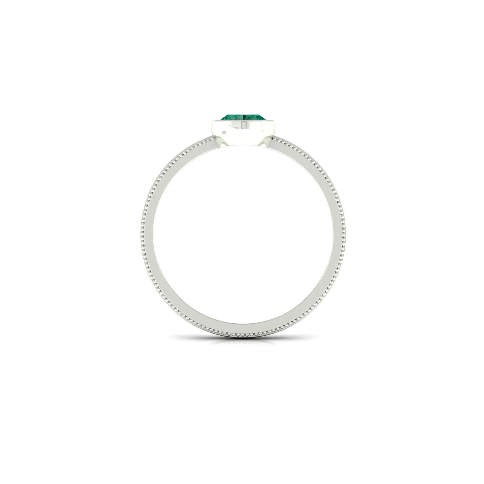 Bezel Set Oval Green Sapphire Solitaire Ring with Beaded Detailing