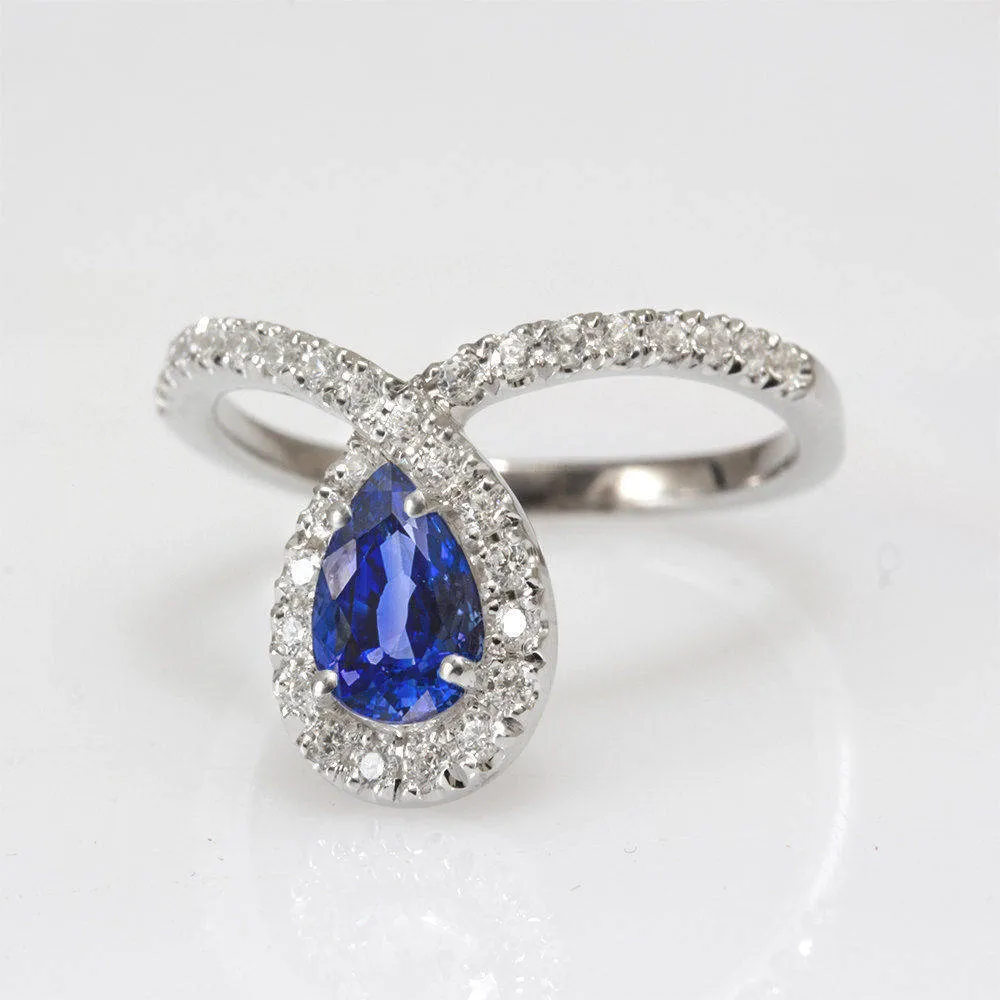 Bliss Pear Sapphire & Loop Diamond Halo Unique Engagement Ring ♥