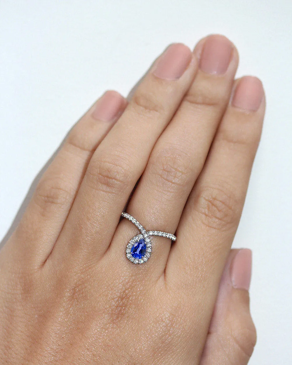 Bliss Pear Sapphire & Loop Diamond Halo Unique Engagement Ring ♥