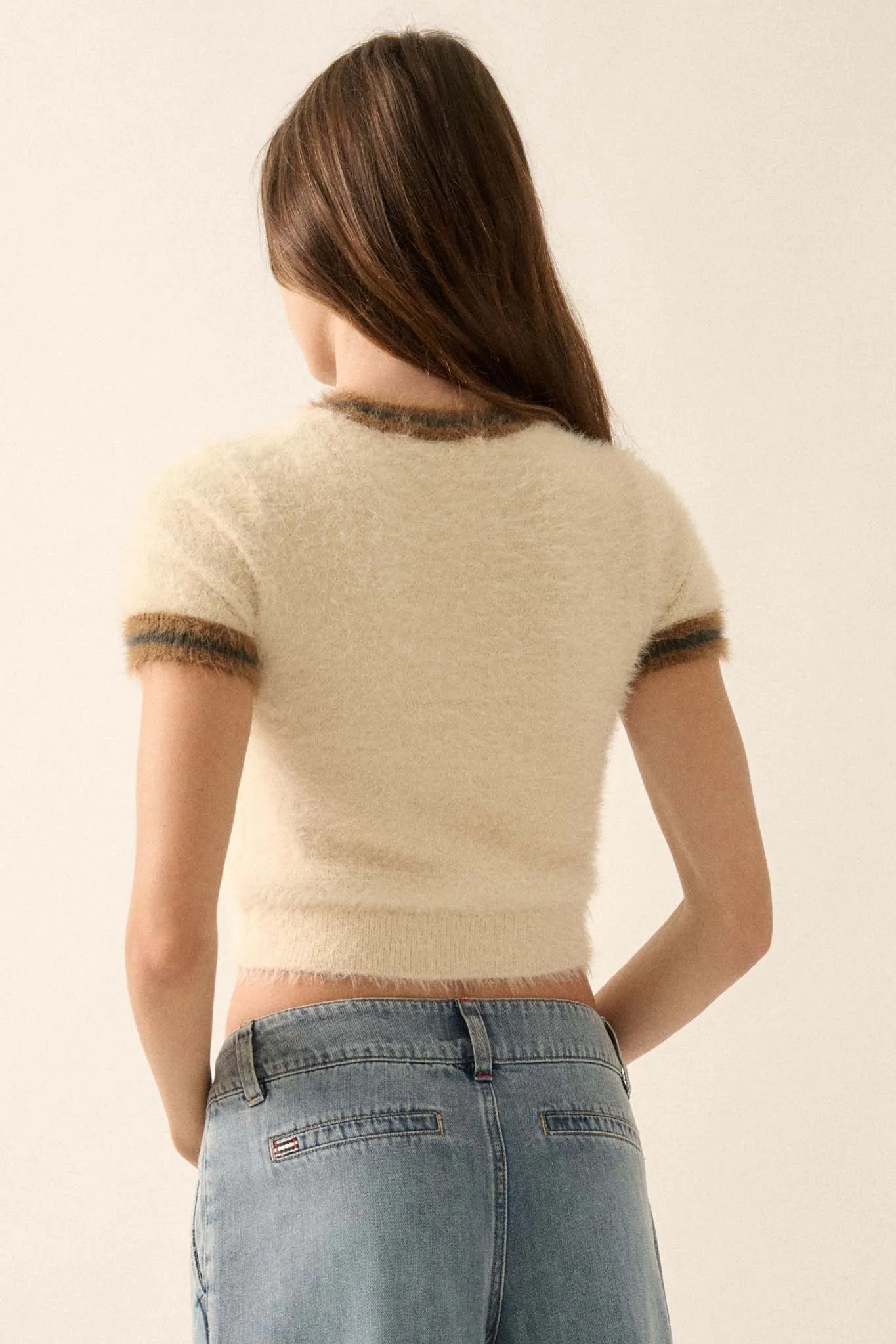 Bunny Slope Fuzzy Knit Short-Sleeve Alpine Sweater