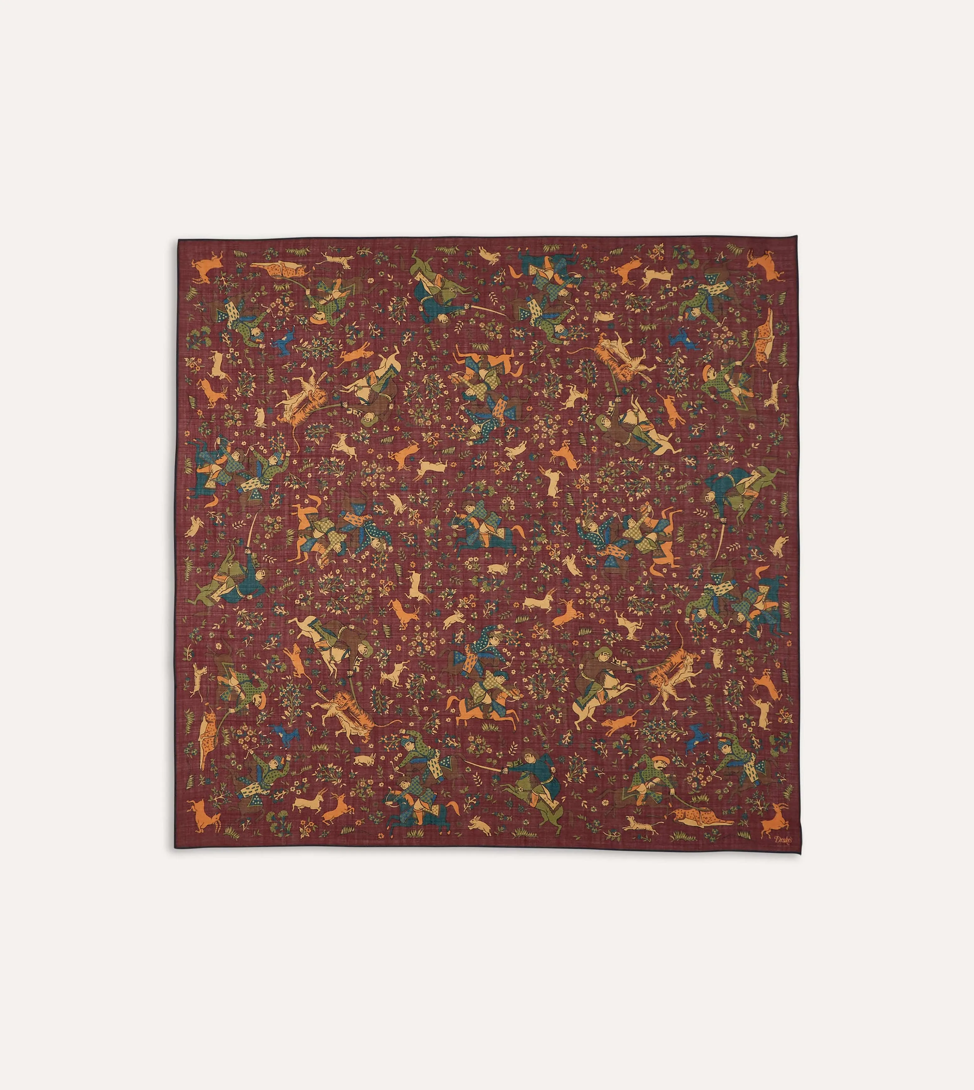 Burgundy Mughal Print Wool-Silk Square Scarf