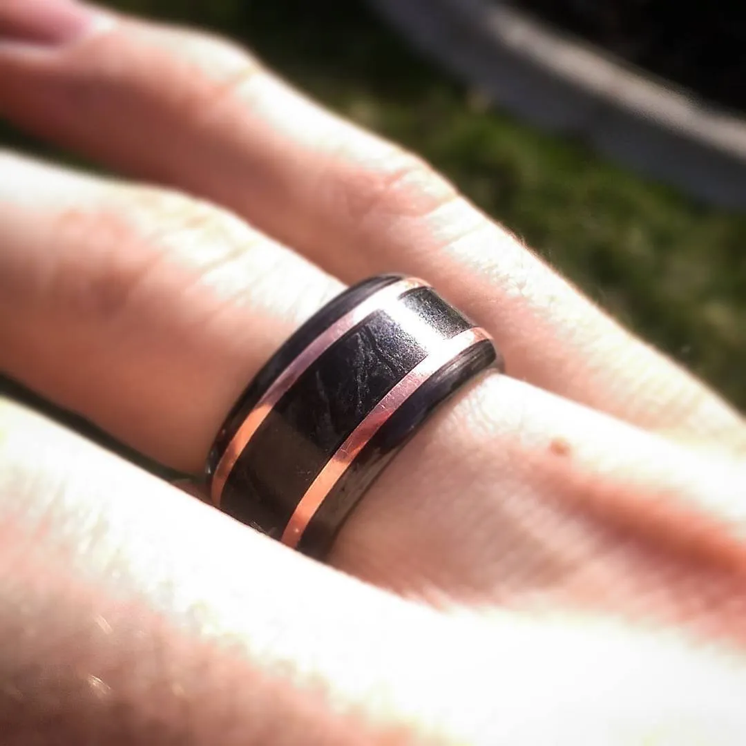 Carbon Fiber, Marble, and Rose Gold Ring