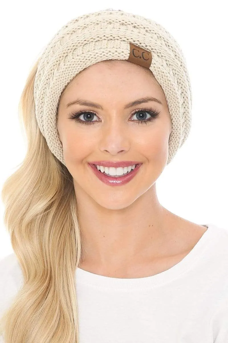 C.C HW826 - Soft Stretch Winter Warm Cable Knit Fuzzy Lined Ribbed Ear Warmer Headband