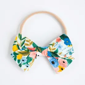 Classic Hair Bow Clip Or Headband / Petite Garden Party In Blue