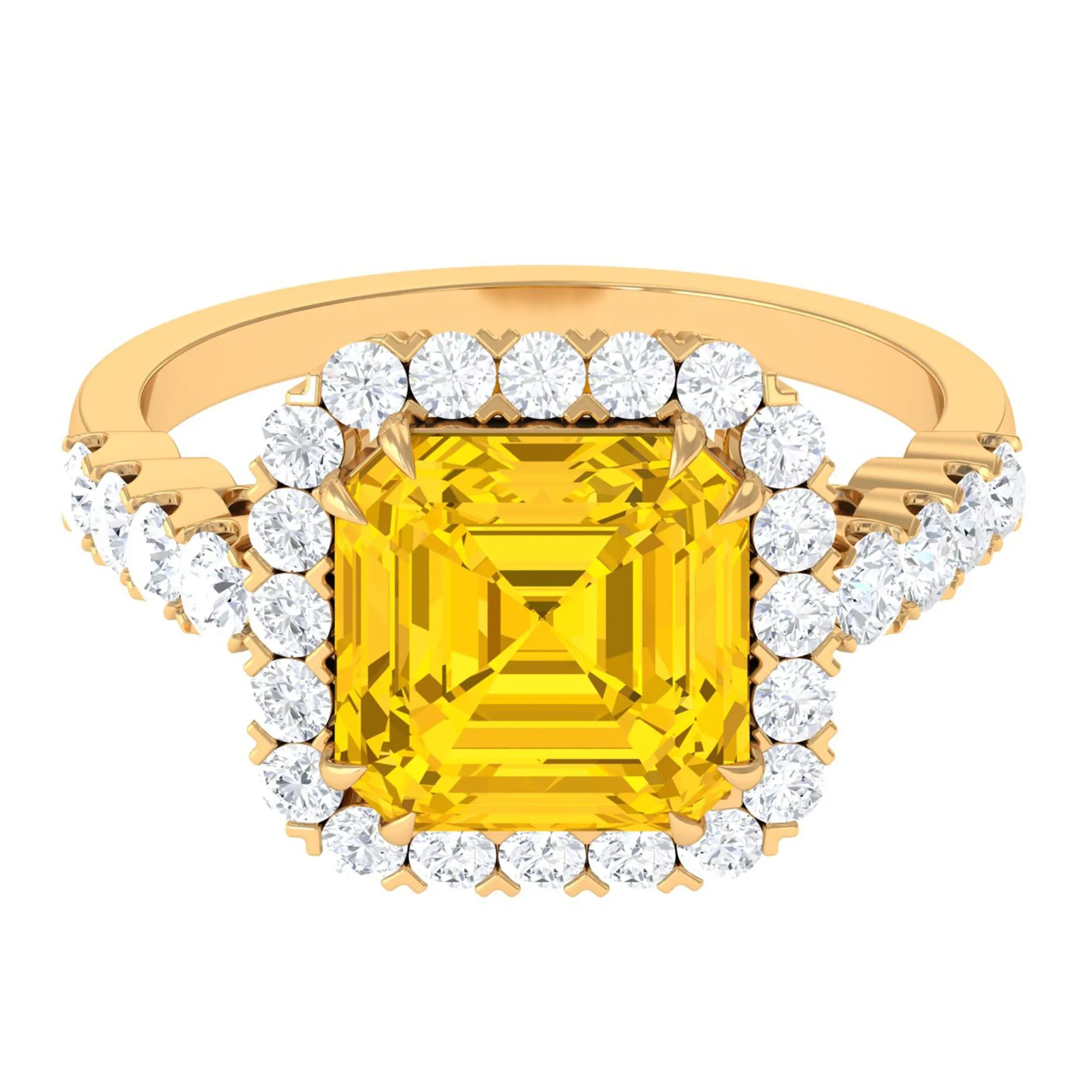 Created Yellow Sapphire and Moissanite Halo Engagement Ring