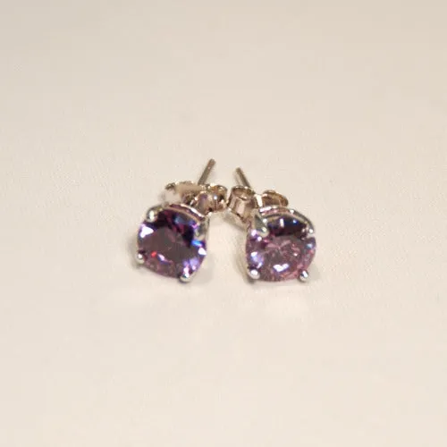 CZ Studs- 4 Claw, Birthstone Colors