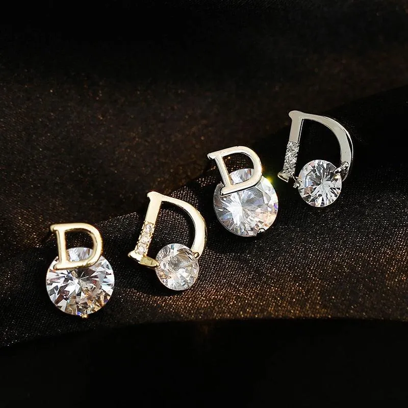 D letter diamond Earring