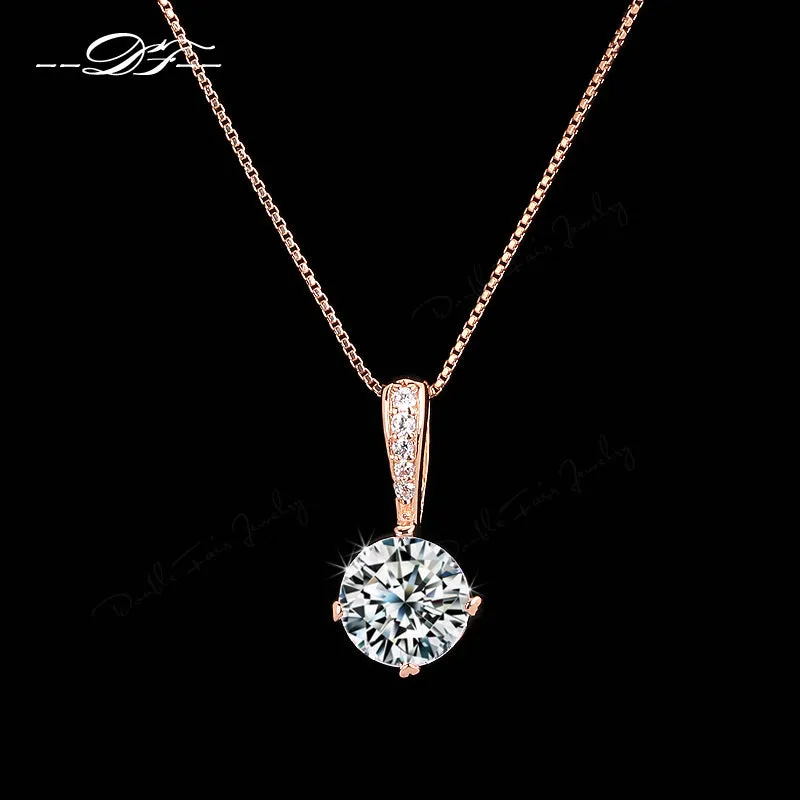 Double Fair OL Style Cubic Zirconia Chain Necklaces & Pendants Rose Gold Color Fashion Crystal Wedding Jewelry For Women DFN426