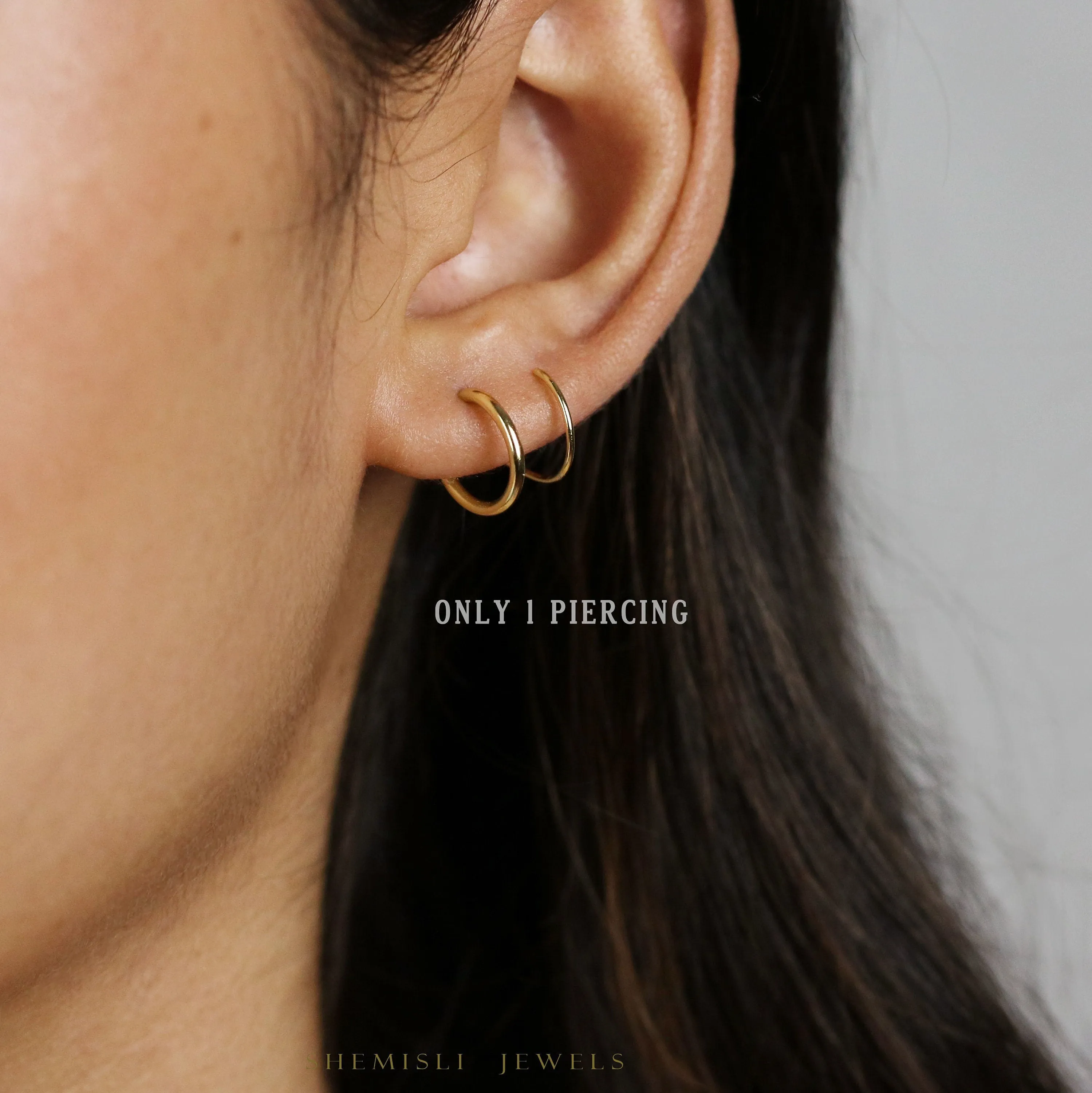 Double Hoop Earrings - Only 1 Piercing needed, Unisex, Gold, Silver SHEMISLI - SH120 NOBKG LR