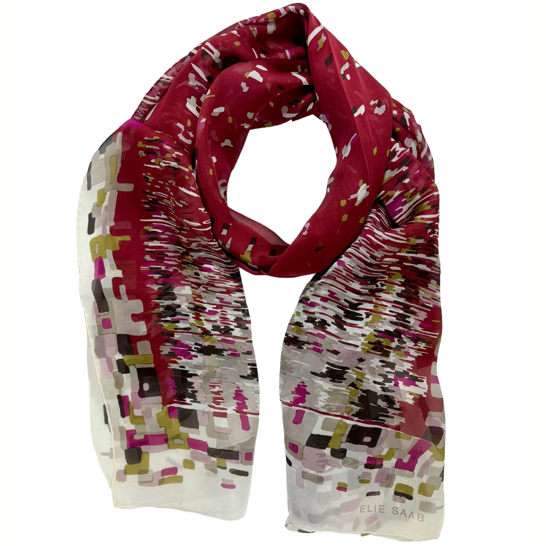 Elie Saab Scarf Bordeaux Fuchsia Gray Design - Chiffon Silk Designer Shawl SALE