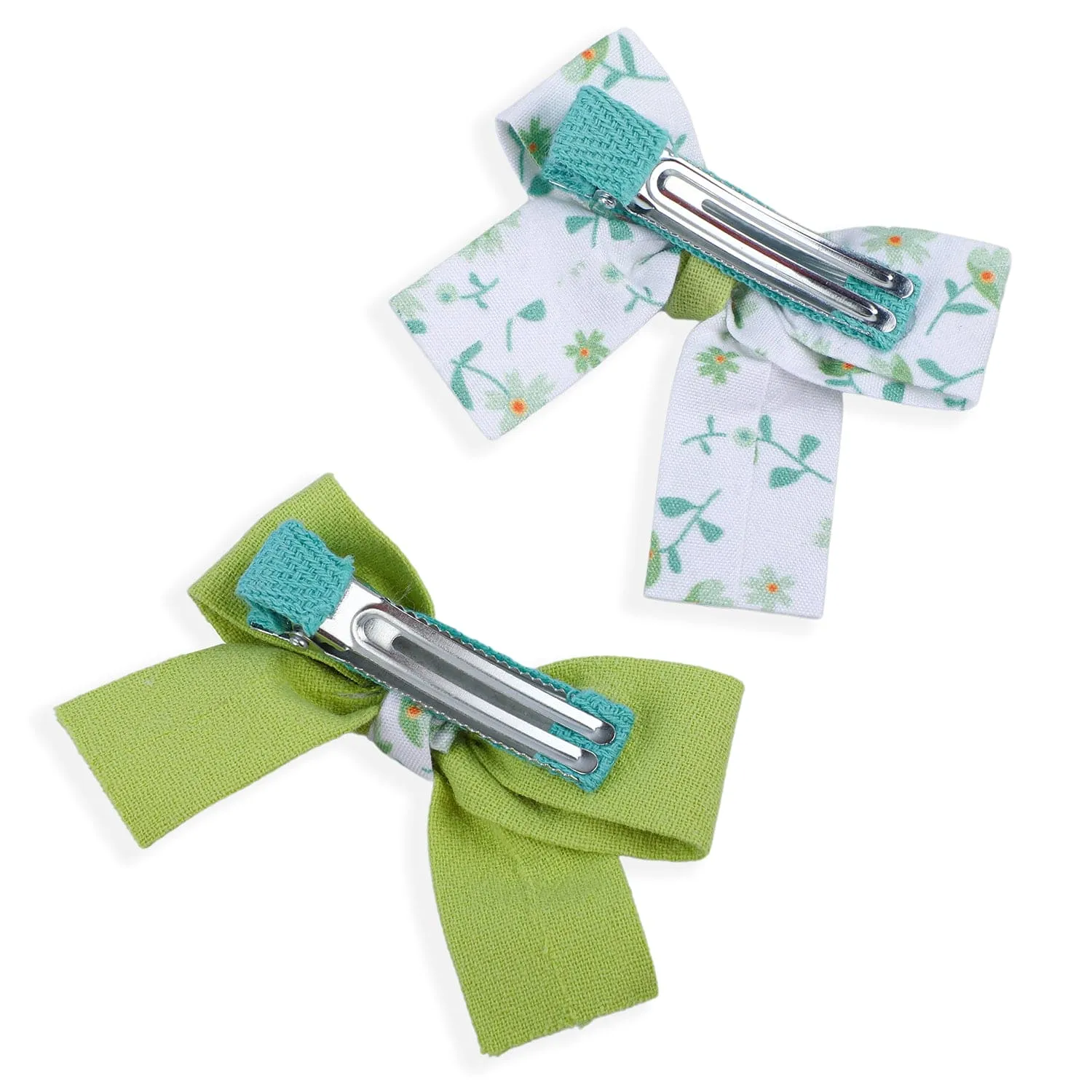 Floral Hair Bow Clip Set of 2 - Green