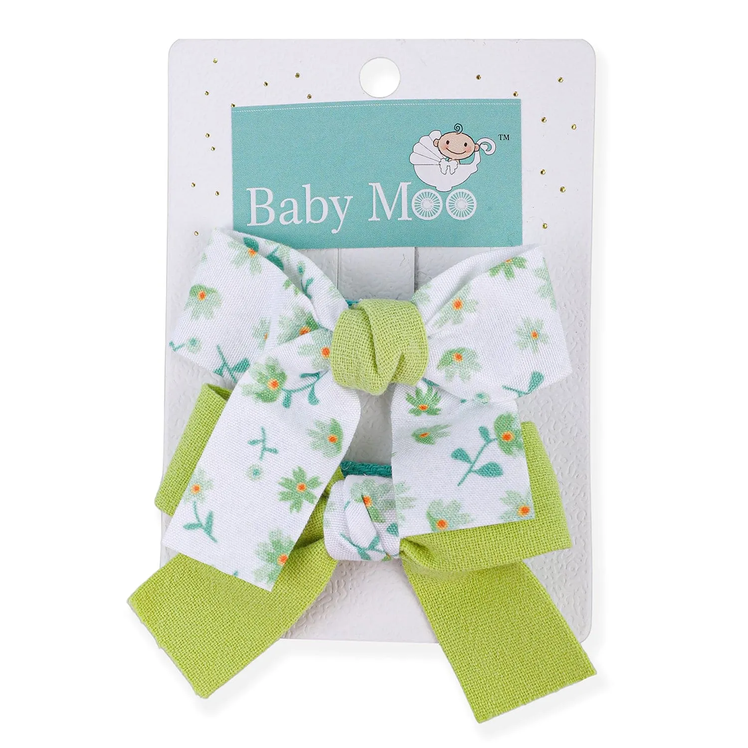 Floral Hair Bow Clip Set of 2 - Green