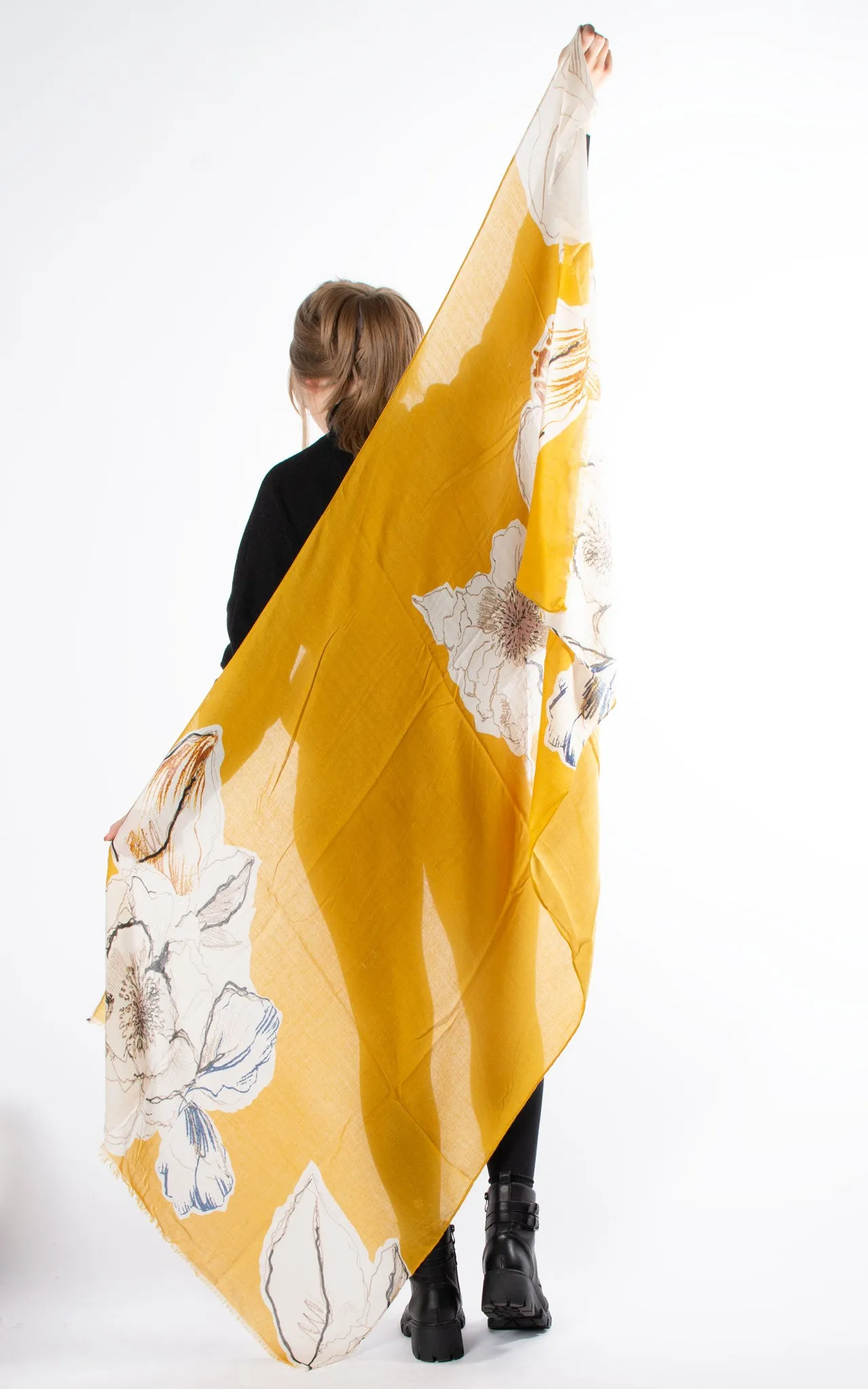 Floral Sketch Pashmina | Mustard