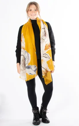 Floral Sketch Pashmina | Mustard