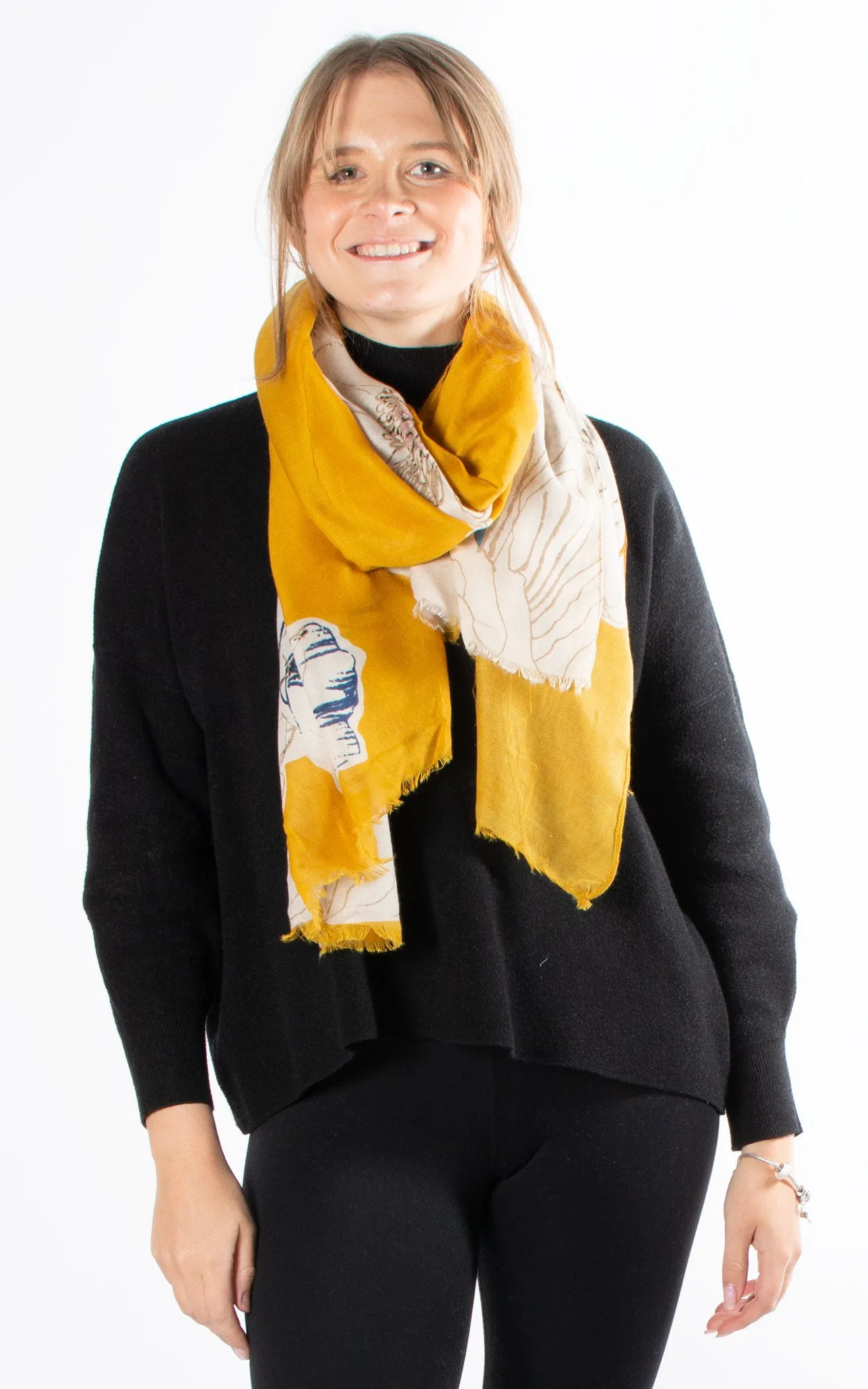 Floral Sketch Pashmina | Mustard