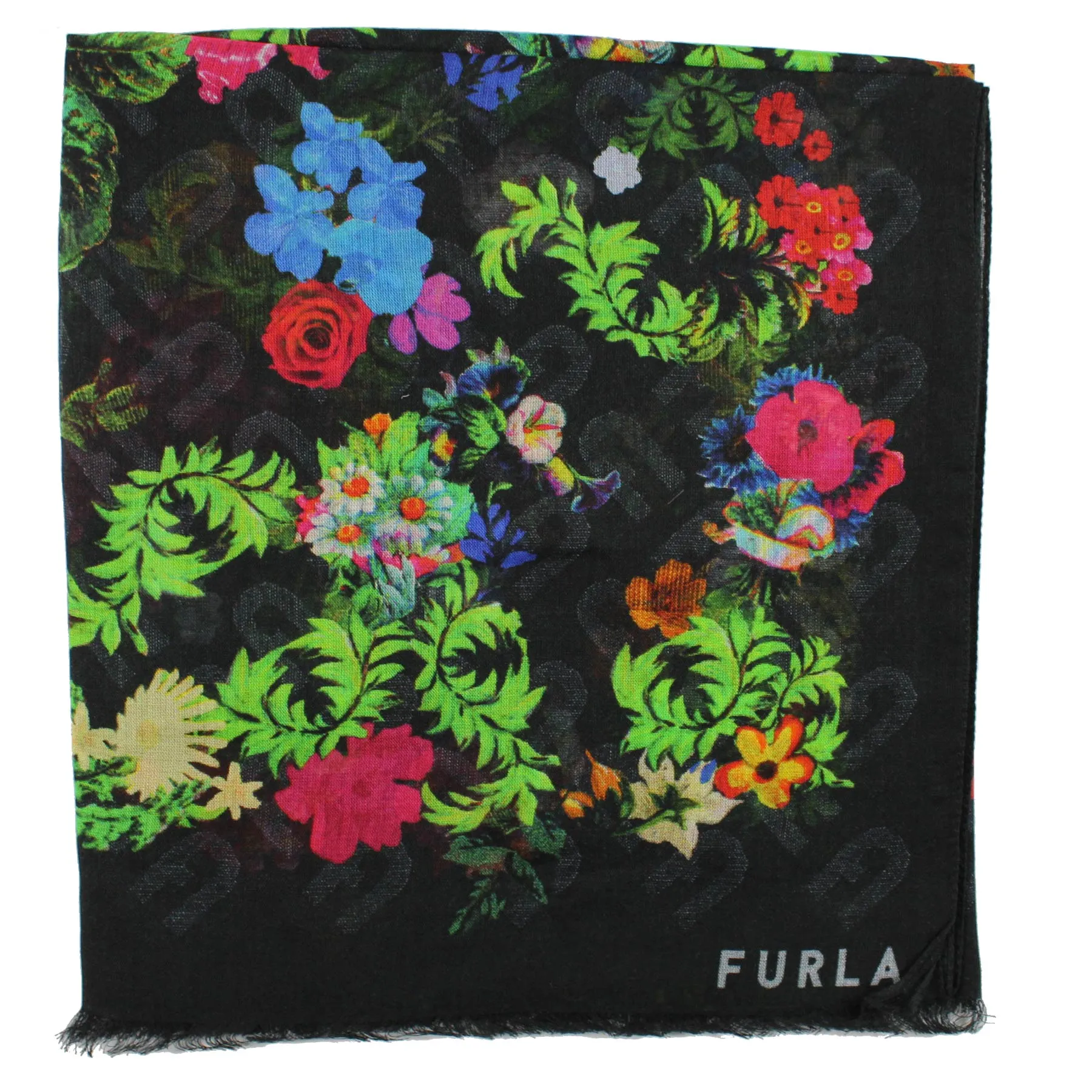 Furla Scarf Black Floral Design - Modal Silk Shawl SALE